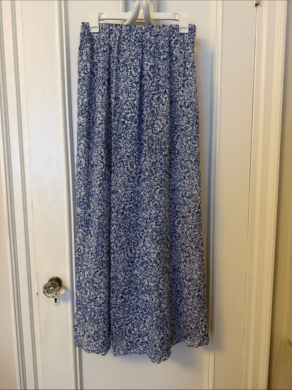 Anthropologie Rhie Blue and White Floral Silk Maxi Skirt